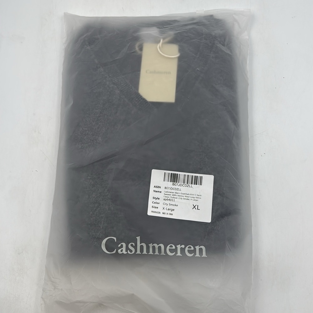 NEW Men's Cashmeren XL 100% Merino Wool Long Sleeve Sweater City Smoke - Picture 3 of 5